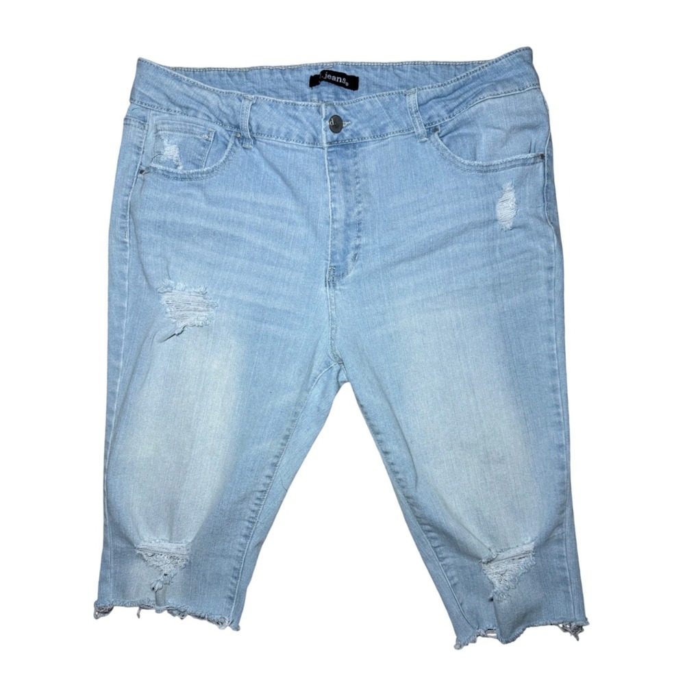 d.jeans Capri Jeans Womens Size 16 Light Blue Distressed Raw Hem Stretch Denim